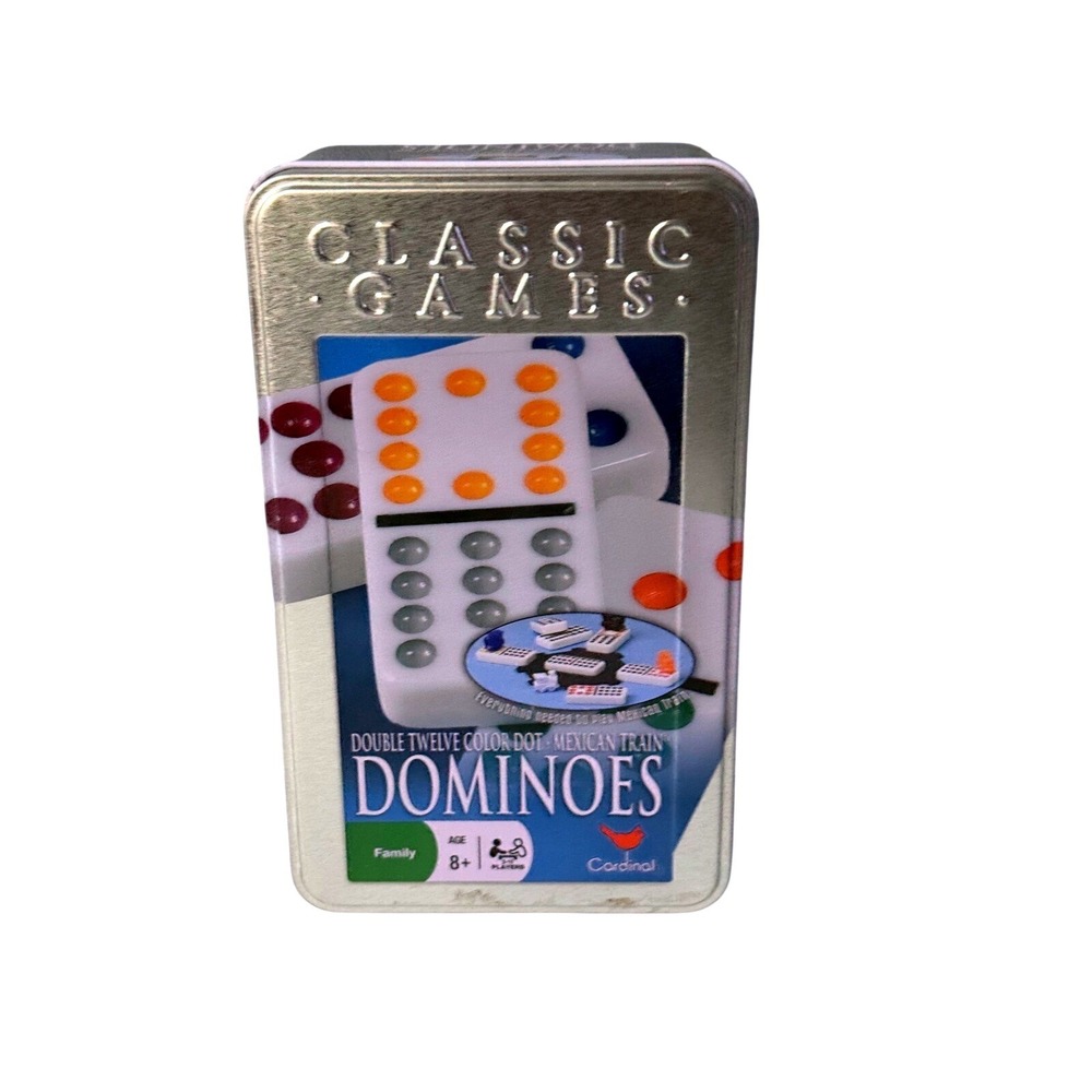 Cardinal Double Twelve Color Dot Mexican Train Dominoes Set in Collectible Tin